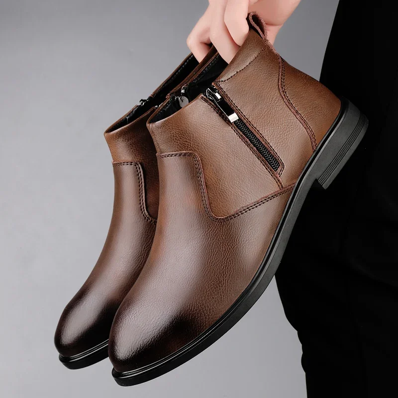 

Handmade Men's Shoes Business Casual High-Top Chelsea Boots Zipper Men's Shoes Leather Ankle Boots for Male Zapatillas Hombre