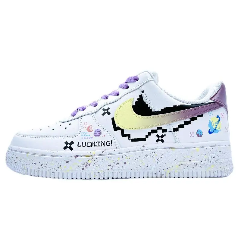 

[Custom Men's electronic series]Nike Air Force 1 Low Low-Top Skateboard Shoes Men's White Yellow Purple