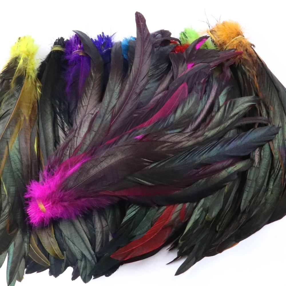 50PCS Chicken Rooster Feathers Tying for DIY Craft Materials Natural Black Cock Pheasant Plume Carnival Wedding Decorat 25-30cm