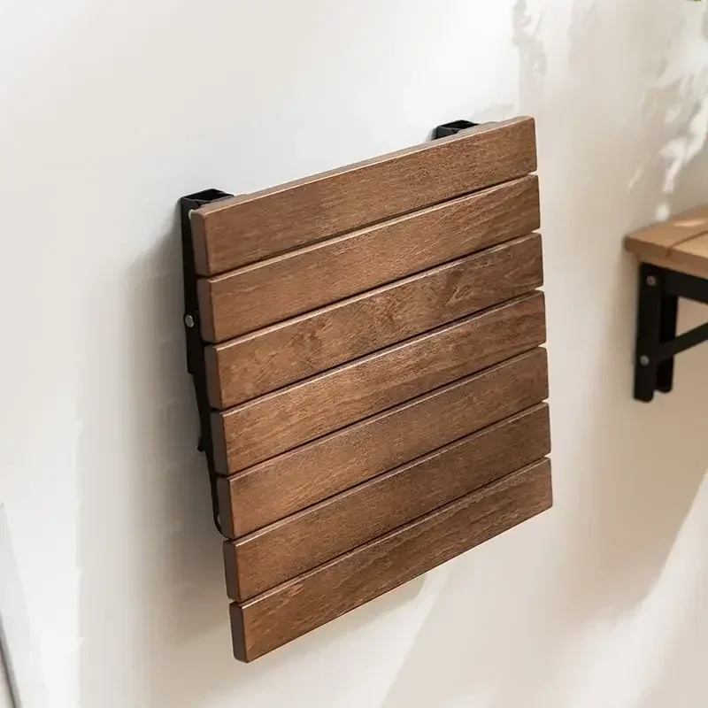 

Wall Seat Fold Away Stool Folding Chair Wall Mounted Invisible Shoe Changing Stool Solid Wood