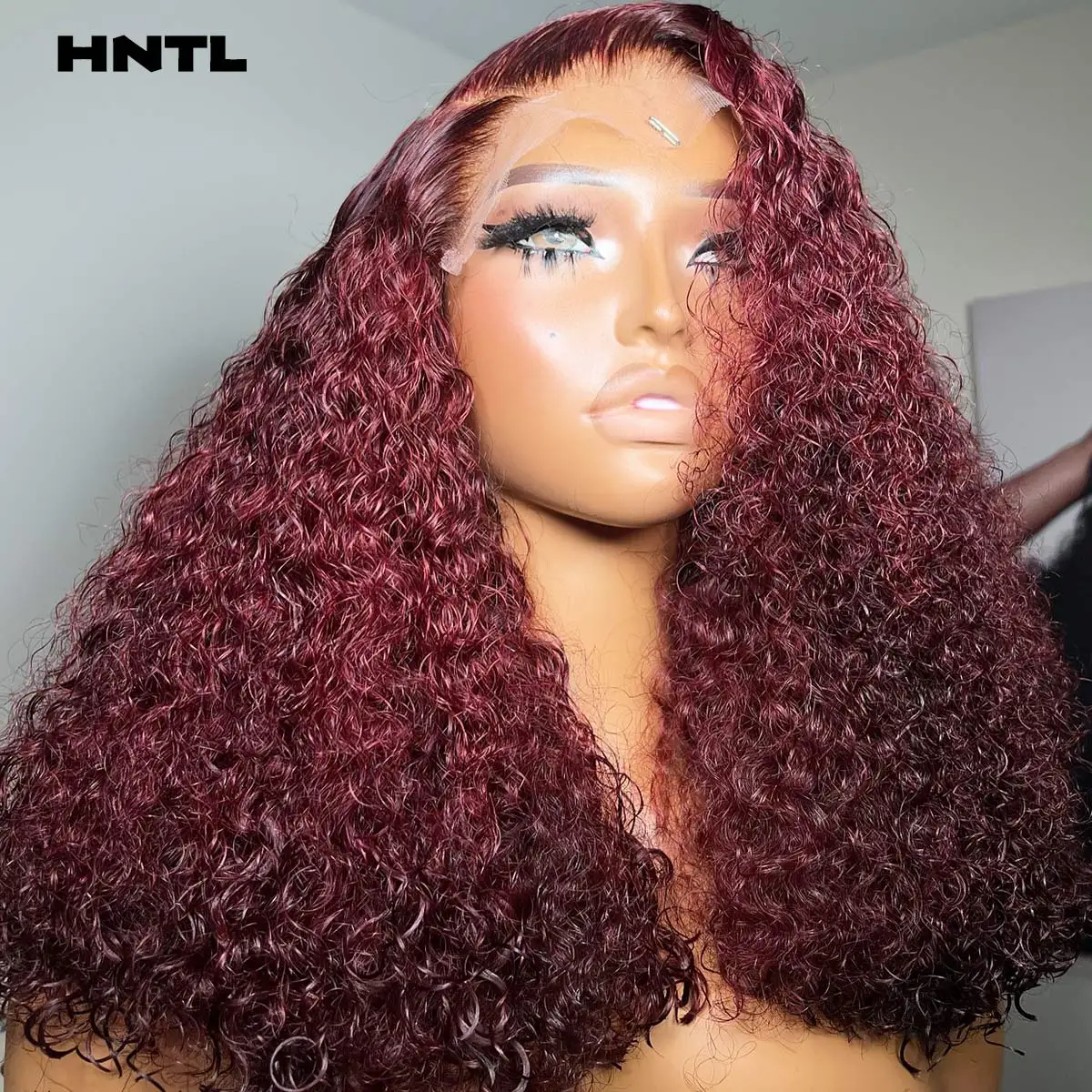 Super Double Drawn Wine Color 5by5 Clousre Side Part Water Curly Bob 100% Human Hair 13x6 13x4 HD Lace Frontal Wigs Wear and Go