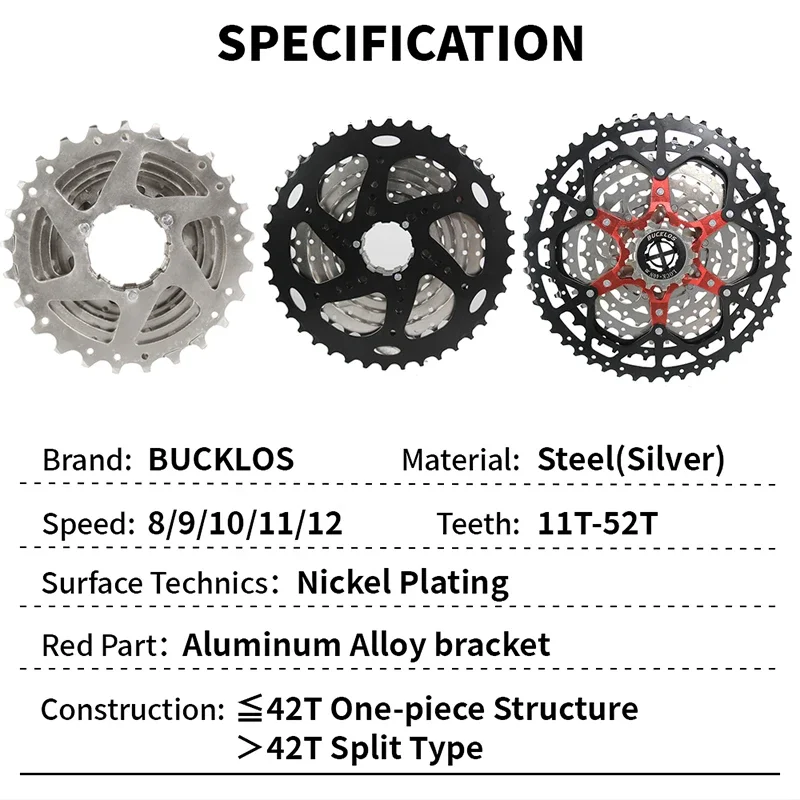 BUCKLOS MTB Road Bike Cassette CNC Bicycle Flywheel 10 11V 12V Bike Freewheel 32/36T/40T/42T/46T/50T/52T Sprocket for SHIMANO HG