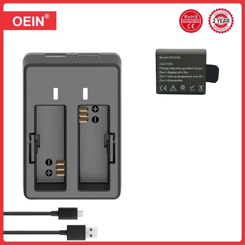 PG1050 mAh Rechargeable Action Camera Battery Dual Charger For SJCAM SJ4000 AIR EKEN H9R H8 AKASO Apexcam Vemont COOAU APEMAN