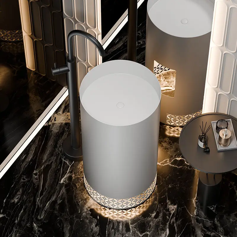 YS-9 Stainless Steel Column Basin Floor-to-ceiling Circular Wash Basin Outdoor Courtyard Wash Basin