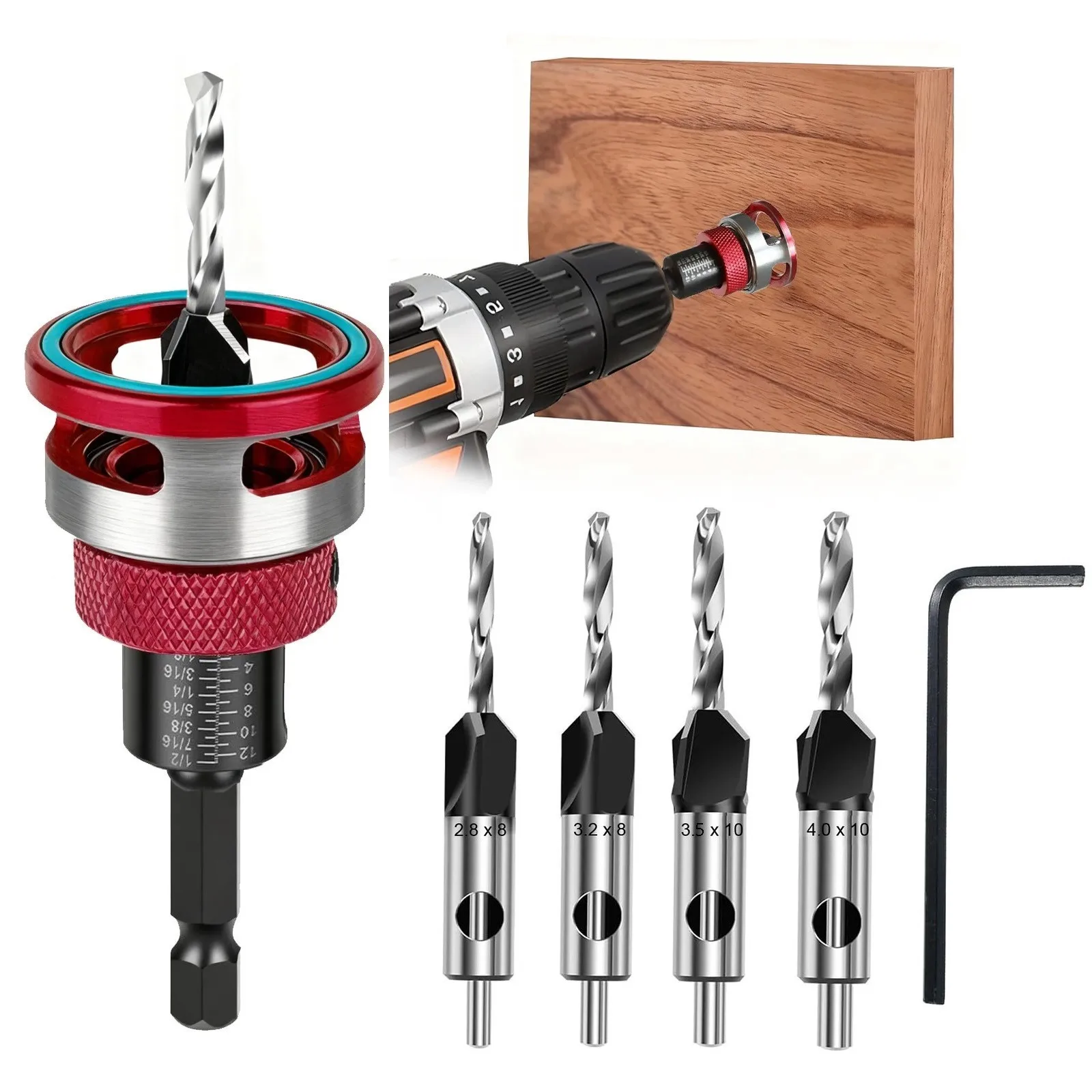 Countersink Drill Bit Set Counter Sink Drill Bit for Wood Hex Shank Tapered