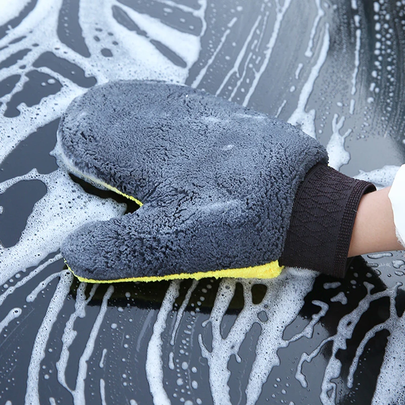 

1PcsCar wash gloves double-sided thickened coral fleece rubbing thumb gloves decontamination car wash tool household