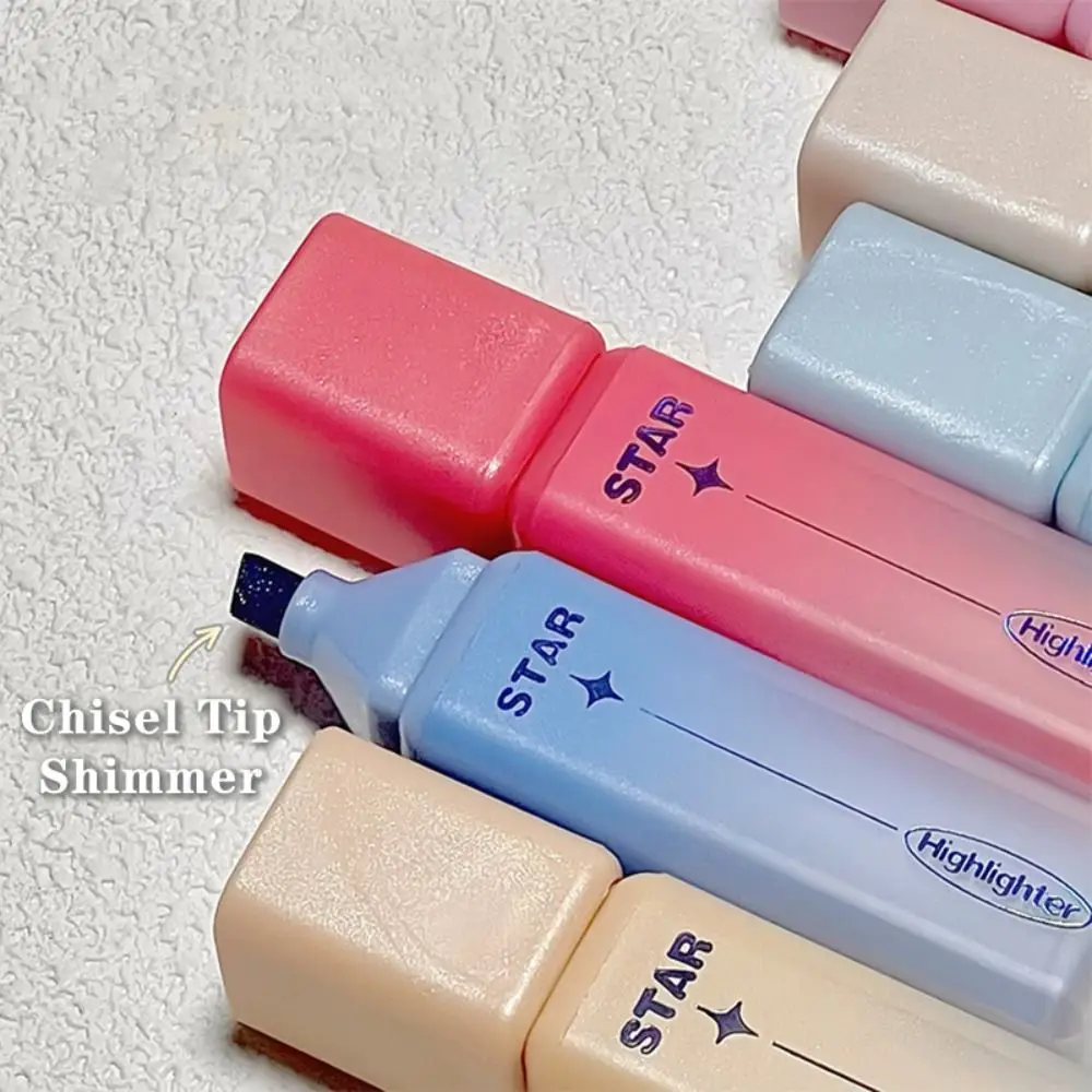 6pcs Aesthetic Shimmer Highlighter Quick-dry 6 Colors Highlighter Pen Chisel Tip Glitter Markers Students