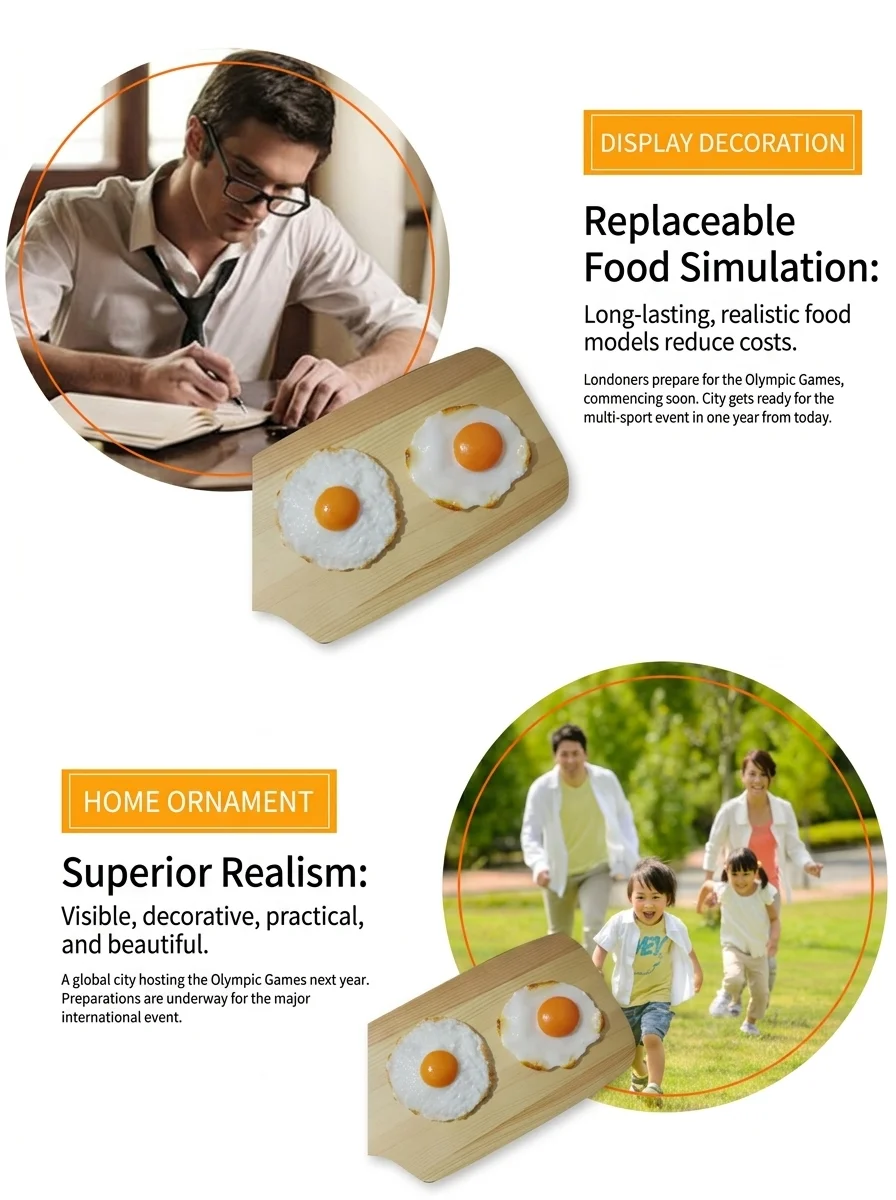 Simuliertes Spiegelei-Modell, Künstliches Lebensmittel-Spielzeug, Sunny-Side-Up-Ei-Requisite für die Präsentation und Dekoration in westlichen Restaurants – Detail 6