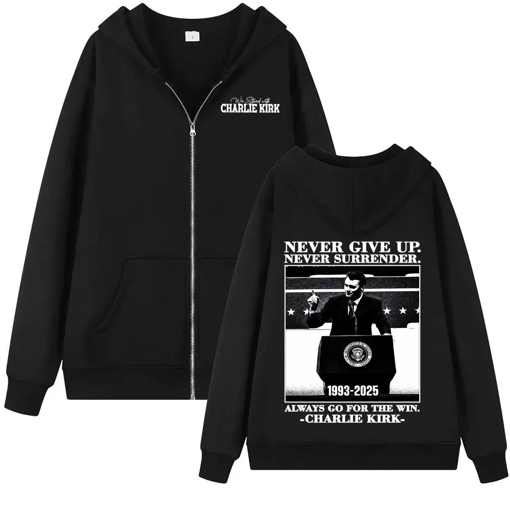 العدالة لتشارلي كيرك الحرية زمم هوديي Harajuku Y2k شارع العليا سترة البلوز الرجال النساء عادية الصوف سستة هوديس