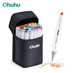 Ohuhu Oahu 40-Farben-Markierungsstift-Set, Alkohol-Kunstmarker, Doppelspitzen, Filzstift, Skizzieren, Zeichnen, Graffiti, Manga, Schule, Kunstbedarf