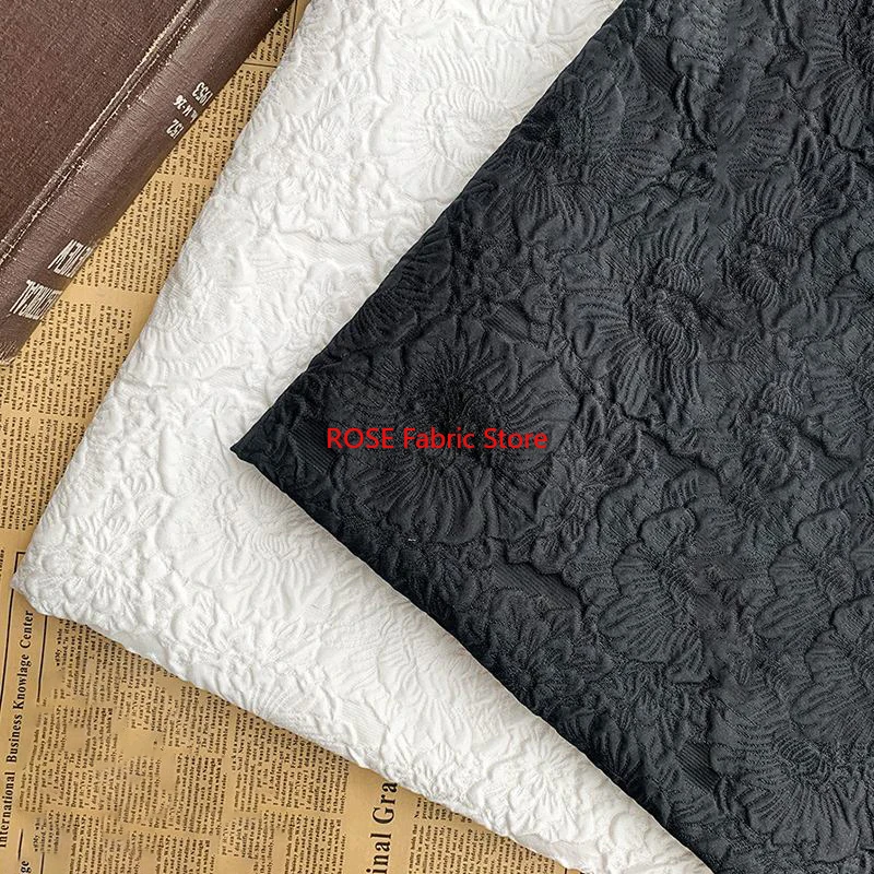 

1-метровая окрашенная пряжа с цветочным тиснением, пион, роза, жаккардовая ткань, жесткая полиэфирная тканая жаккардовая пышная ткань для платья