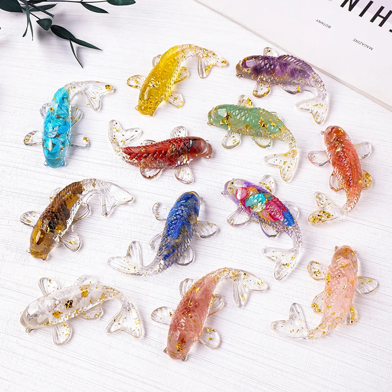 Latest Crystal Stone Gravel Lucky Koi Fish Figurine Resin Mini Quartz Fancy Carp Statue Home Decor Desk Ornament Gift