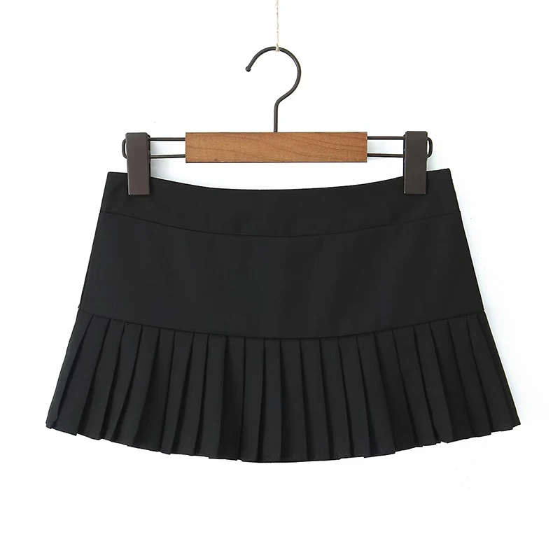 YENKYE Y2K Cool Girl Sexy Low Waist Pleated Mini Skirt Women Side Zipper Black White Gray Summer Skirts