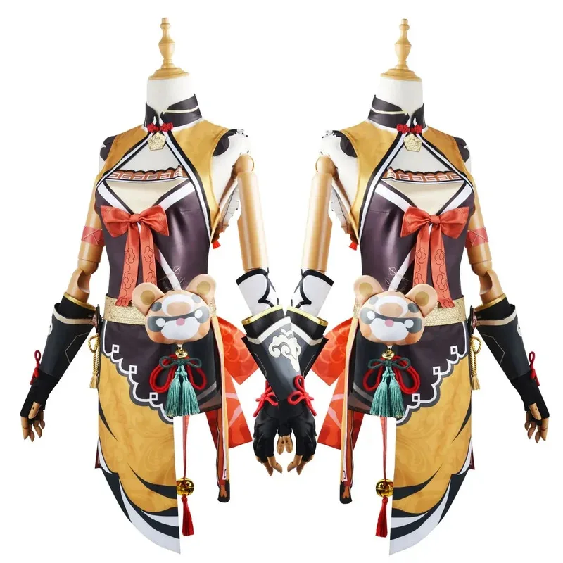 

25COSGenshin Impact Xiangling Косплей Костюм Голова Шеф Экипировка Xiang Ling Парик Обувь Медведь Аниме Хэллоуин Костюм для Женщин