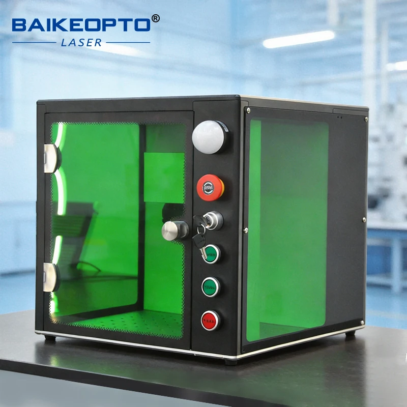 BAIKEOPTO Enclosed Fiber Laser Marking Machine 20W 30W 50W Desktop Closed Laser Engraver for Jewelry Metal Stainless Steel Gold