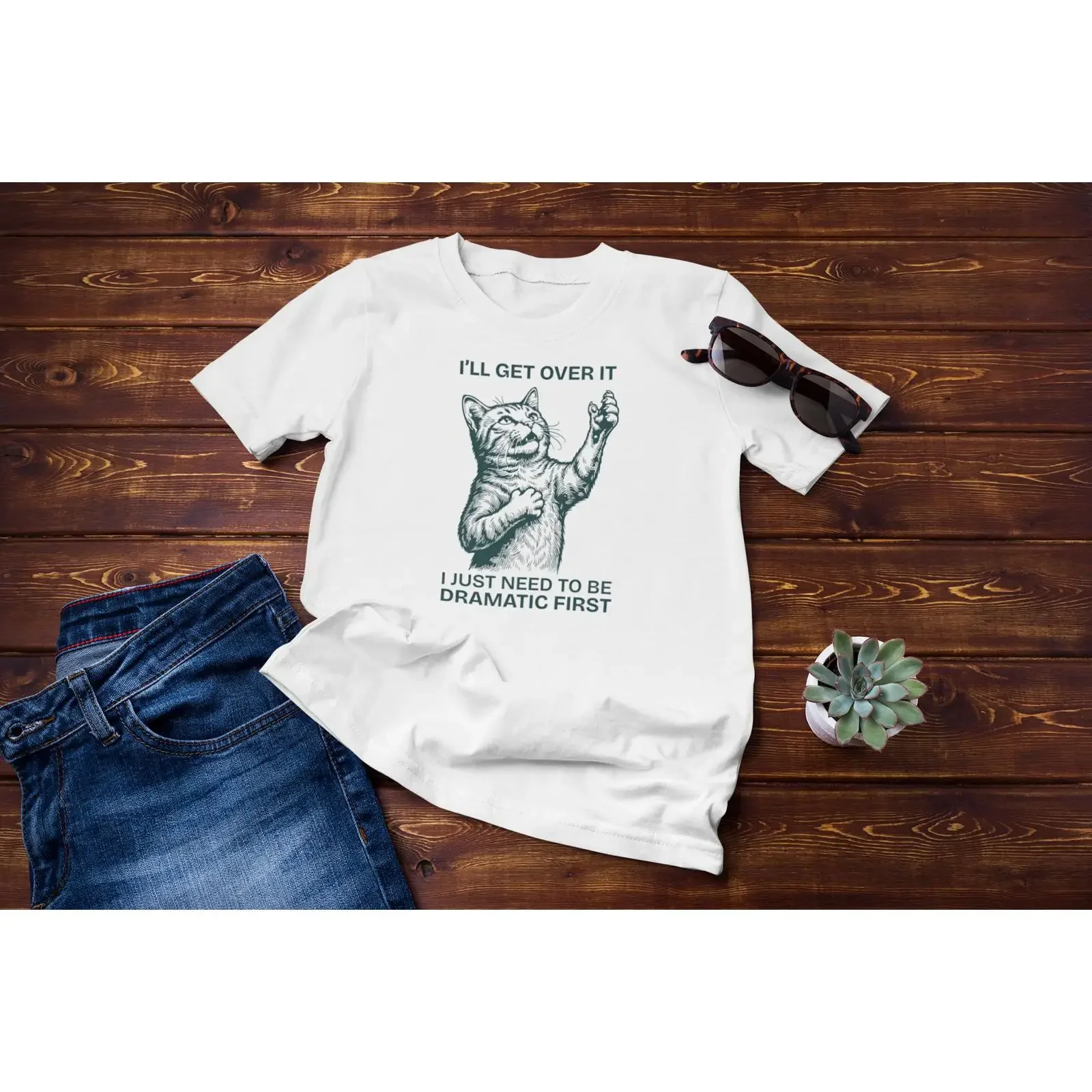 Meme Cat T Shirt I Just Need To Be Dramatic First Cotton vintage Washed graphic Top For Everyday Wear Stylish Comfortable