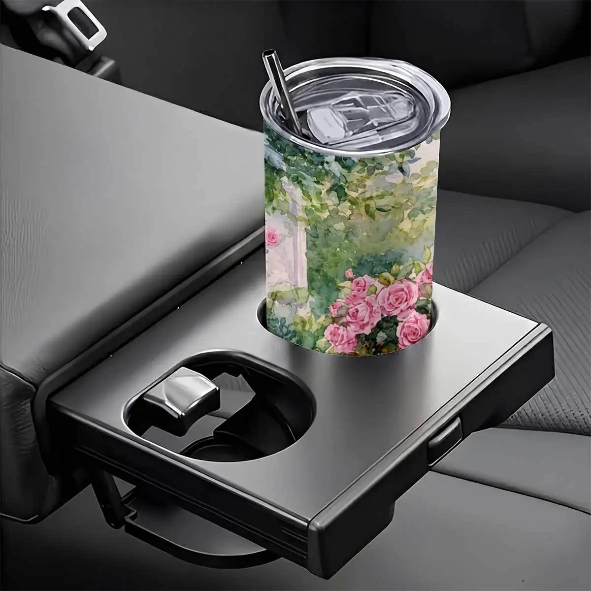 1pc 20Oz Vintage Pink Rose Garden Golden Carriage Floral Pattern Stainless Steel Insulated Tumbler Coffee Office Travel Mug with Lid Cup Daily Use Leakproof And Bpa Free Keep Drink Hot And Cold Ideal Gift for Women Mom Wife Girlfriend on Birthday