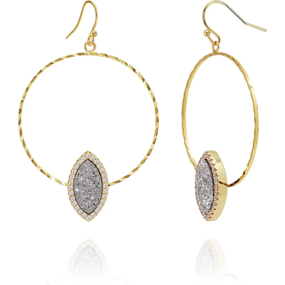 

Druzy Drop Dangle Earrings Iridescent Drusy Cubic Zirconia 14K Gold Plated Delicate Fashion Jewelry for Women