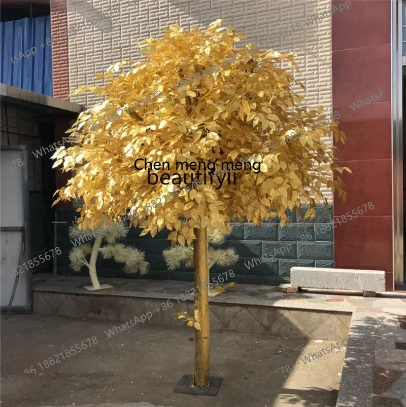 CC Simulation Gold Banyan Golden Ginkgo Fake Large Plant Living Room Fortune Solid Wood Trunk Decoration