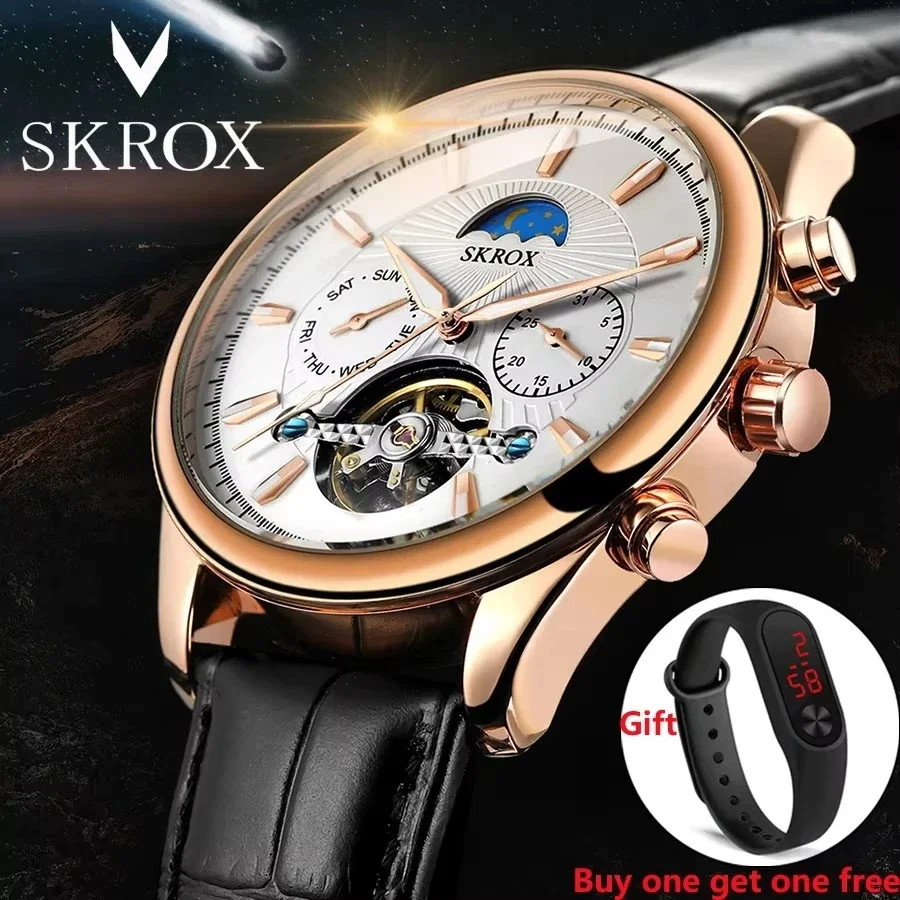 

Men's Luxury Designer Watches Tourbillon Moon Phase Automatic Movement Elegant Mechanical Man Wristwatch Genuine Leather Clock