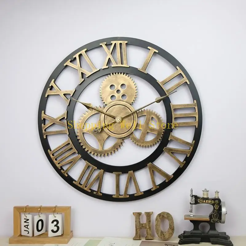KX4B 40/50cm Vintage Silent Wall Clock Arabic Roman Numeral Pendulum Clocks for Living Room Bedroom Office Home Decor