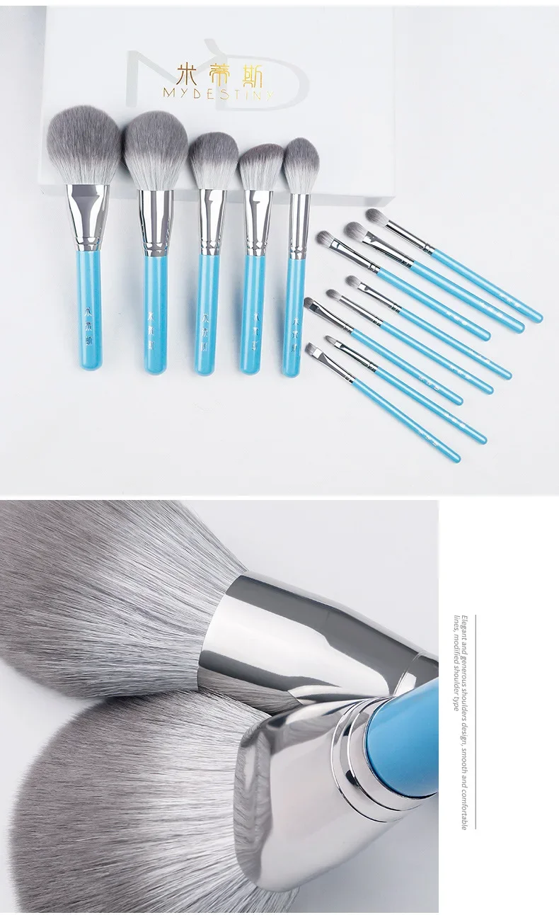 13PCS/SET Blue Makeup Brushes Whole Set Big Powder Blusher Sculpting Eyeshadow Make - up Kit Smudge Highlighter Eyebrow Lip Brus