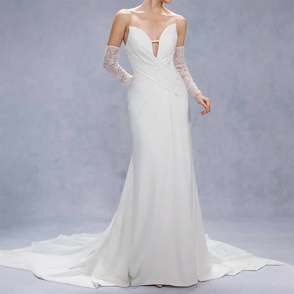 

Chic Wedding Dress for Brides Pleated Strapless Backless Straight Elegant Bride Gowns Long Bridal Dresses for Bridal Gowns 2025