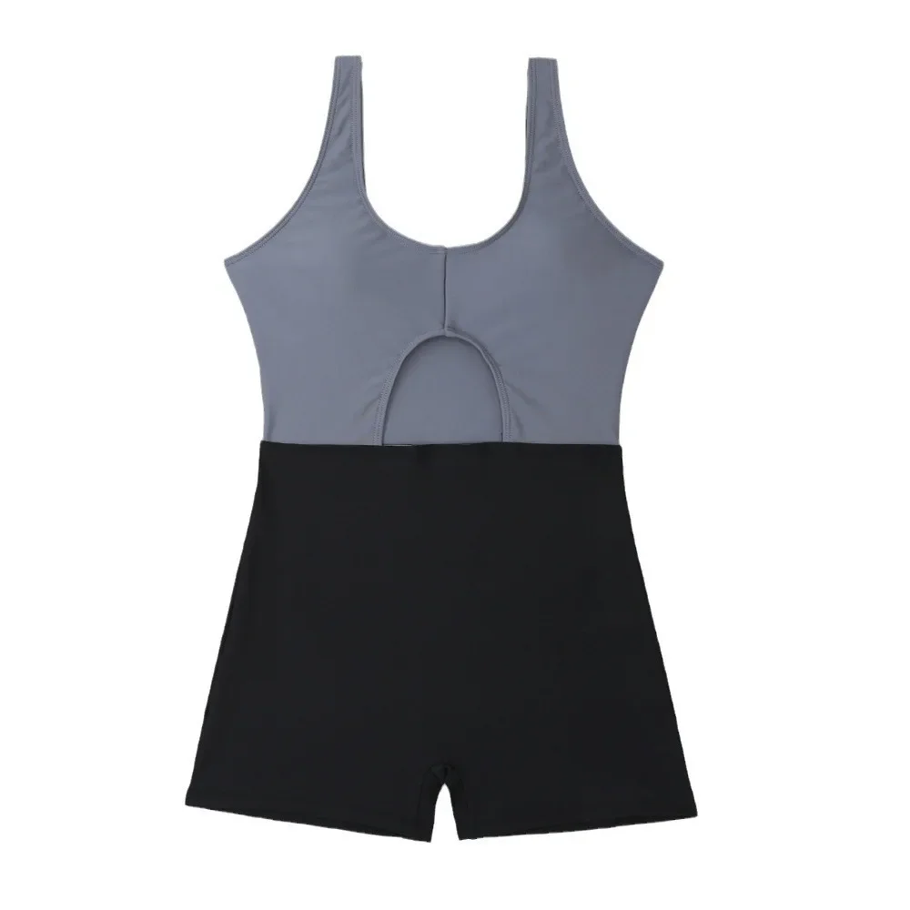 2022 New Solid Color Contrast Boxer Cut-out One-piece Swimsuit Bikini