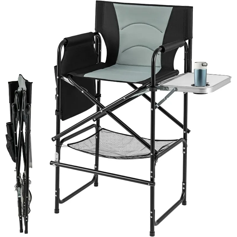 

Moccha 46" Folding Directors Chair, Makeup Chair for Makeup Artist, 31" Seat Height Foldable Chair w/Side Table, Cup Hold