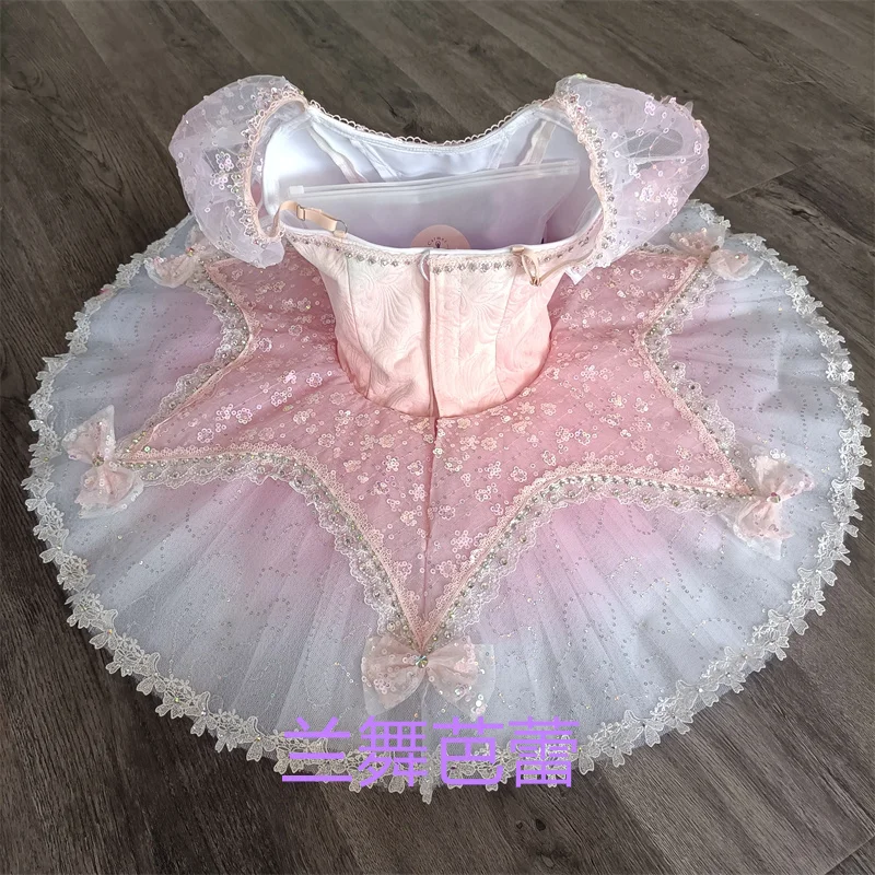 Professional Kids Girls Child Competition Performance Wear Glitters Fairy Dance Dress Gradiant Pink Purple Ballet Tutu Costumes