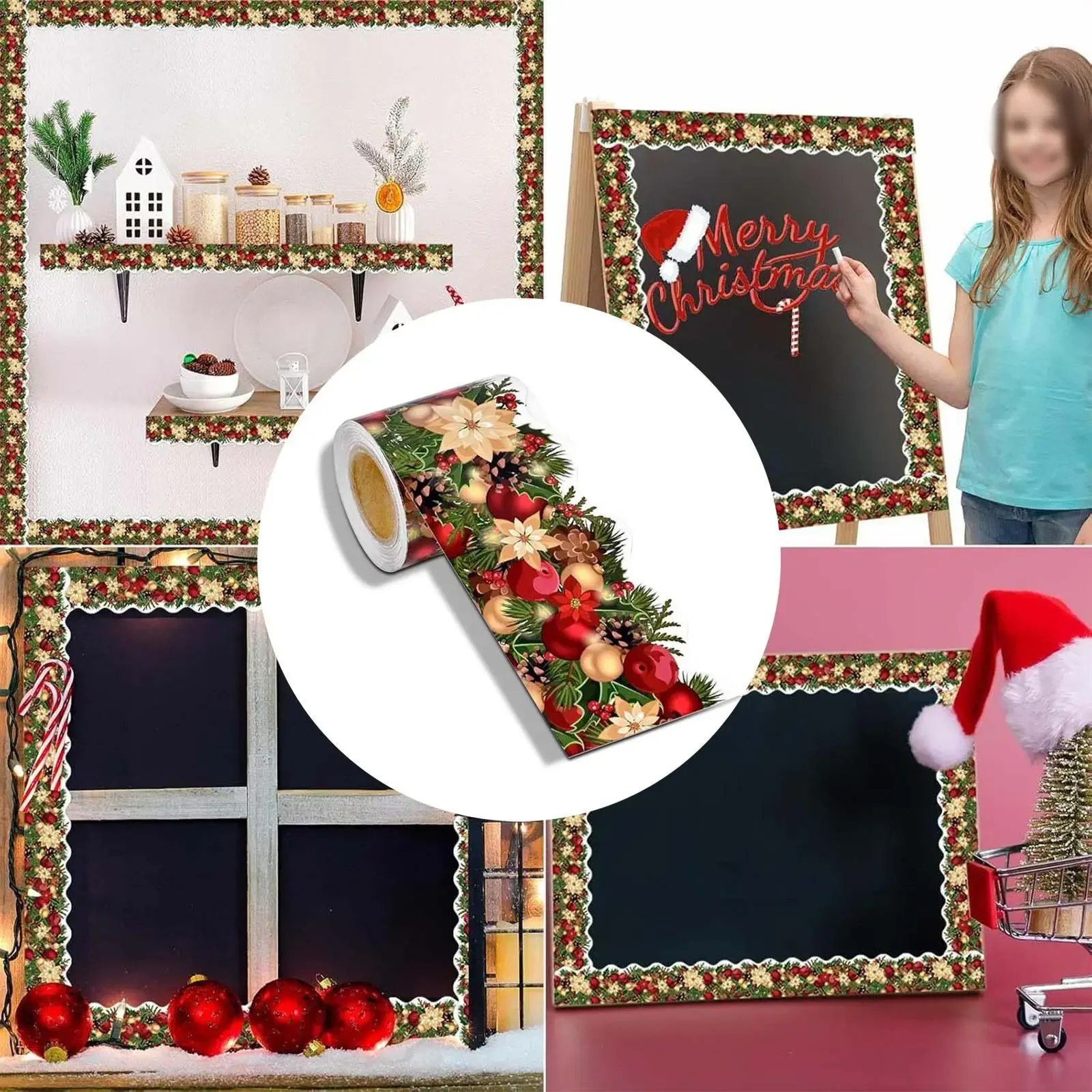 1Roll 18M Blackboard Bulletin Board Border Sticker - Christmas Wall Sticker Border, Festival Home Decoration Stickers