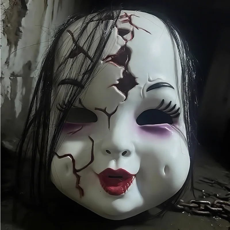 

Halloween Horror Ghost Face With Long Hair And Dimples, Ghost Doll Mask