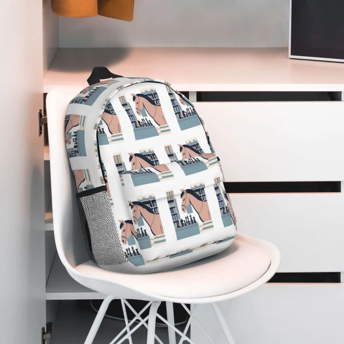 Chess & Horse Backpack Hot Sale Daypack Large Capacity Boys Girls BookBag Shoulder Bags for Men Women School Bag