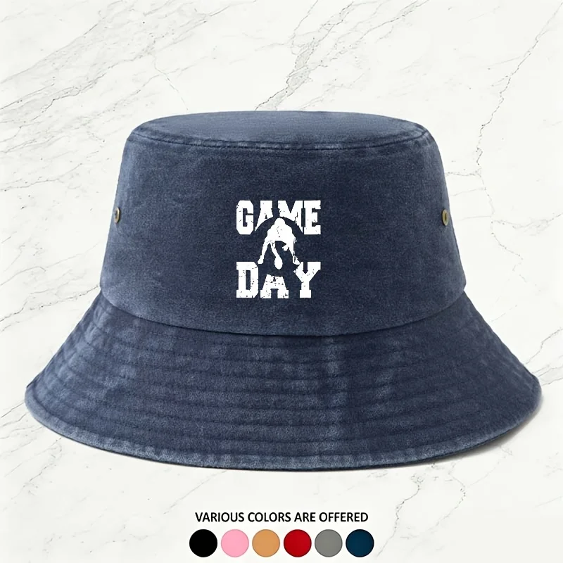 A Men'S Outdoor Goalkeeper Print Washed Fisherman Hat, Retro Versatile Bucket Hat, Suitable for Spring And Summer, Unisex Fashio