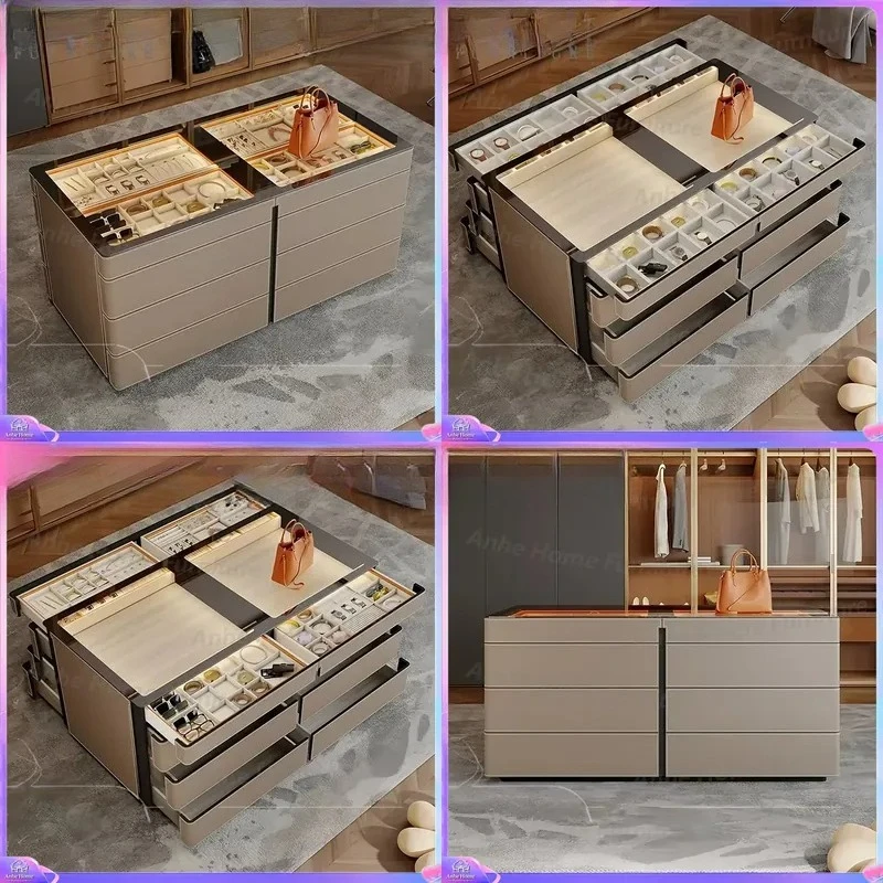 Modern Island Display Cabinet Multifunctional Jewelry Showcase Light Wardrobe for Bedroom Living Room Cloakroom Storage