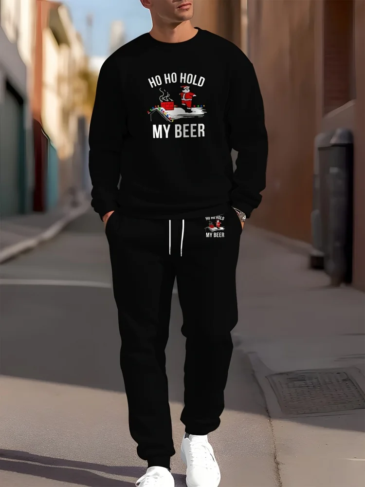 Men's Two-Piece Fall Set Drawstring Sweatpants With Crew Neck Long-Sleeve T-Shirt Top Outdoor Streetwear Fashion Ensemble