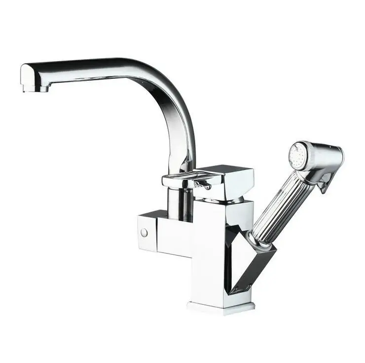 Copper stretched kitchen faucet chrome hot and cold, Bathroom sink basin faucet pull down, Rotated dish basin faucet mixer tap