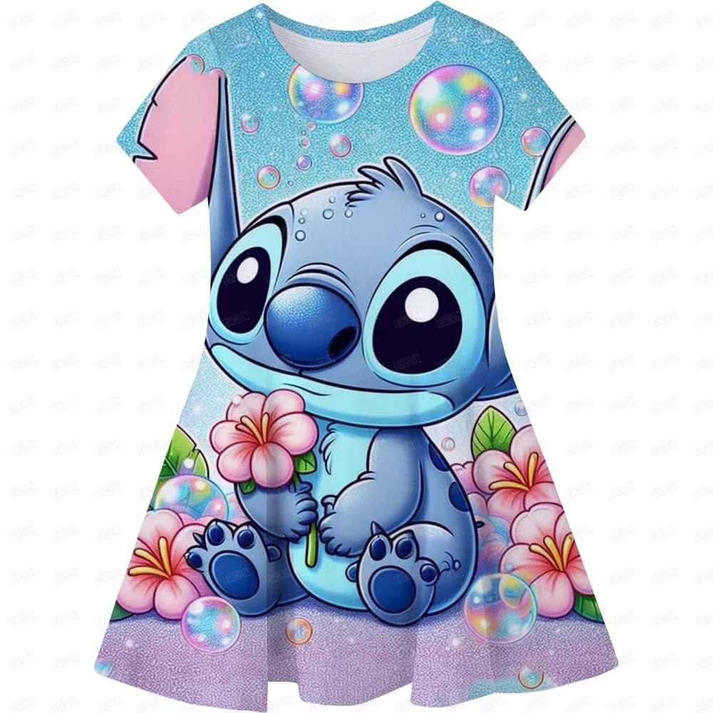 Summer Girls Princess Dress Stitch Party Birthday Dresses Casual Soft 2-8Y Children Home Wear Quick Drying Top Cartoon Clothing