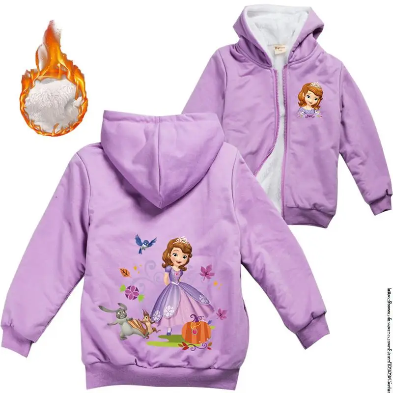 Ragazze moda Disney Sofia Princess felpe con cappuccio bambini felpe bambini Full Zipper cappotti caldi adolescente felpa con cappuccio abbigliamento