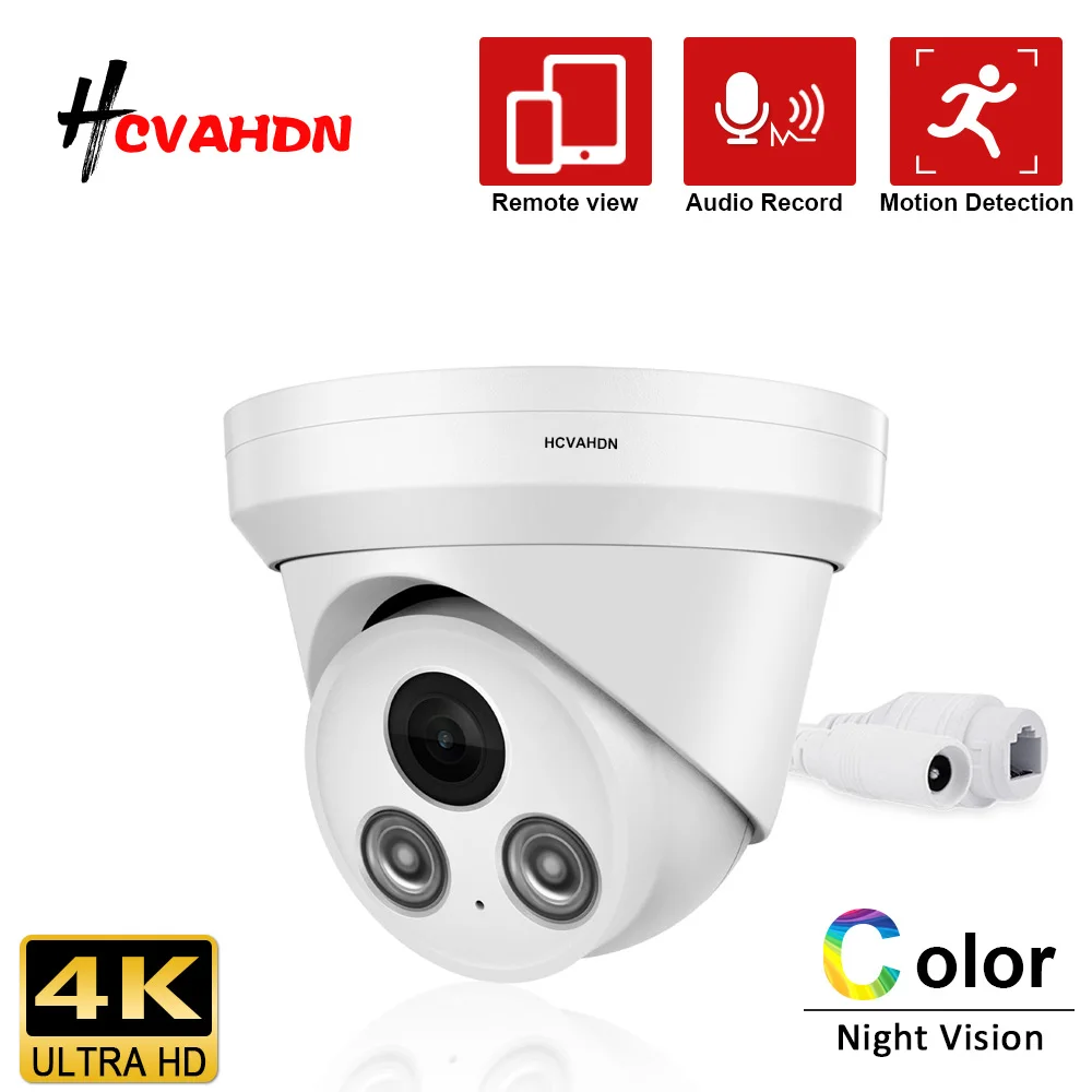 

4K POE IP Dome Camera with Full Color Night Vision Outdoor CCTV Security Surveillance 8MP Metal Waterproof IP Camera for NVR Set