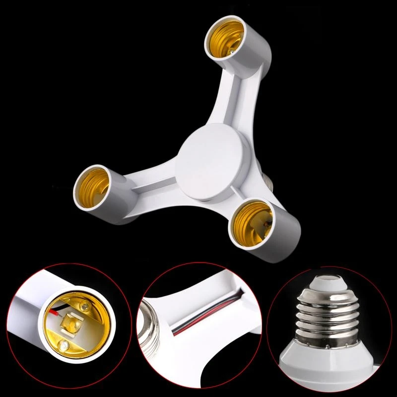 3 In 1 E27 To 3E27 Base Socket Splitter LED Light Lamp Bulb Adapter Holder White Dropship