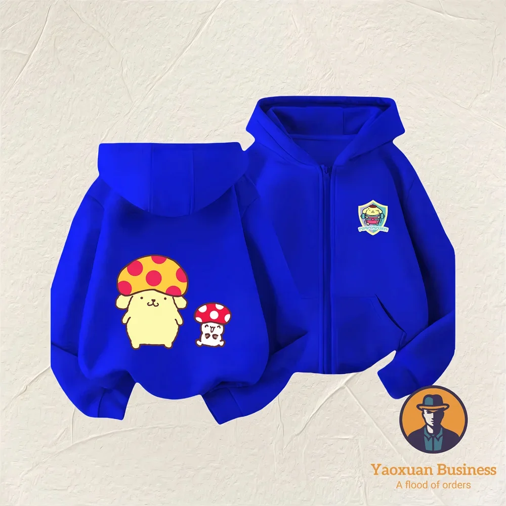 

2026 Campus Fashion Pure Cotton Zip Up Hoodie Pom Pom Purin Cartoon Printed Outerwear