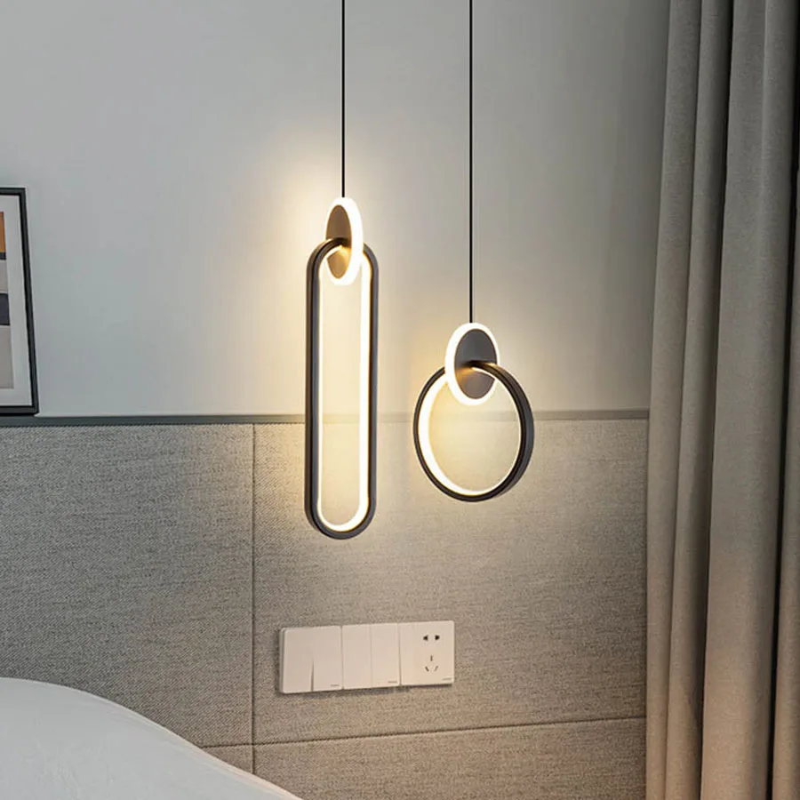 

Modern Minimalist Ring LED Chandelier Nordic Bedroom Bedside Long Line Pendant Lights Dining Restaurant Kitchen suspensions Lamp