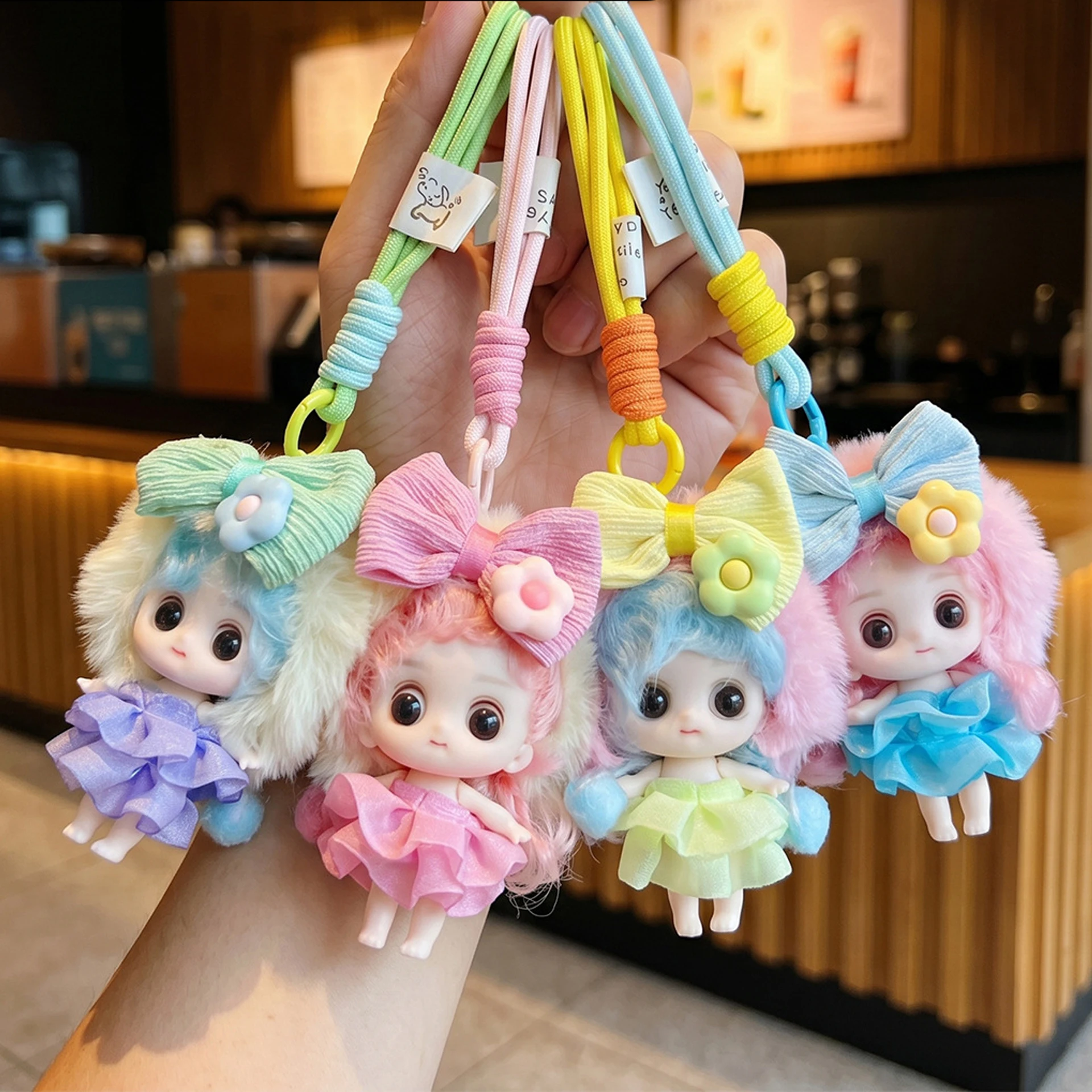 10cm Big Eyes Doll Pendant Joint Movable Mini Princess Doll Dress-Up Toy Exquisite Girl Toy Bag Charm Car Keychain Birthday Gift