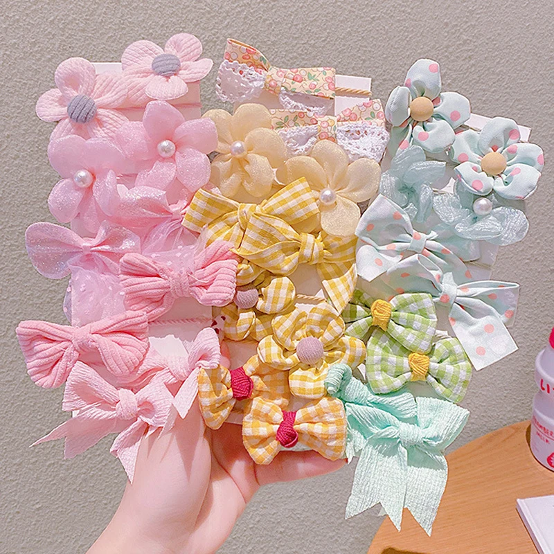 Children's Hair Rings Mesh Bow Velvet Baby Hair No Harm Leather Bands Headdress Girls' Scrunchies 10 Piece Headdress Set