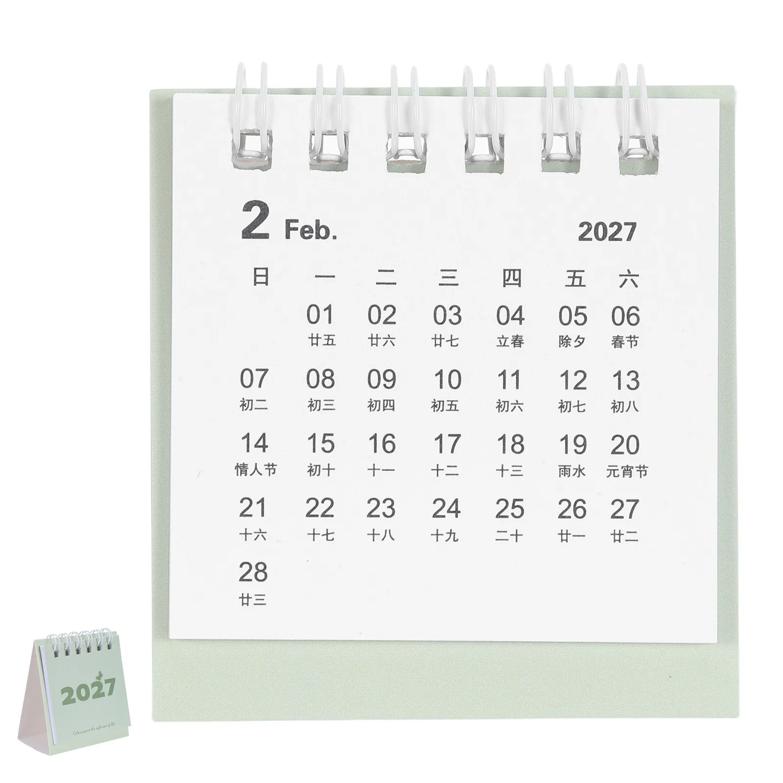 Mini Desk Calendar 2027 Green Desktop Stand Up Monthly Planner Daily Schedule Twin Wire Binding Paper Table Calendar for Office