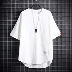 summer O neck solid color oversized tee male short sleeve loose casual all-match pullovers men korean fashion irregular t-shirt