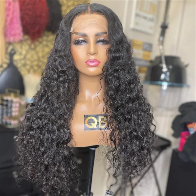 

180% Density Glueless Soft Natural Black 26inch Kinky Curly Preplucked Long Lace Front Wig For Women BabyHair Daily Cosplay