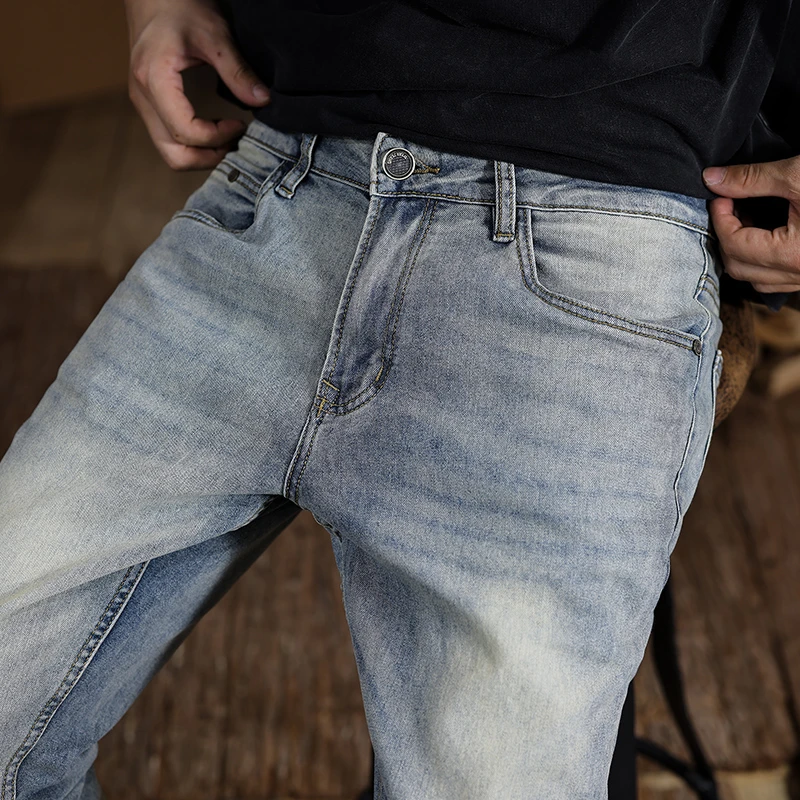 American style high street washed vintage men's jeans 2024 new summer loose fashion casual straight leg long pants