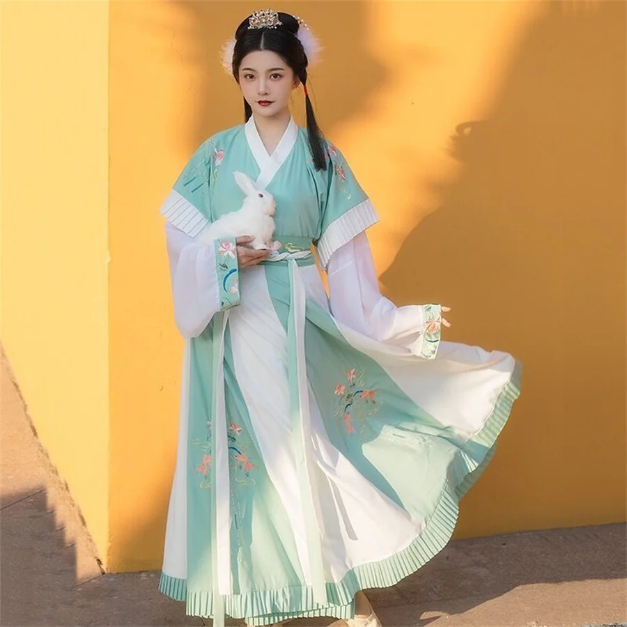 

Женское платье Hanfu, карнавальный костюм для косплея, танцевальное платье, традиционное китайское бежевое платье Hanfu, наряд для вечеринки, приблизительно XL